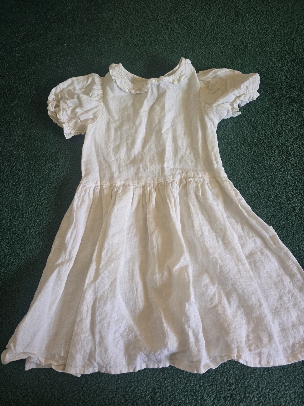 Girls' Cream Ruffle Collar Puff Sleeve Dress